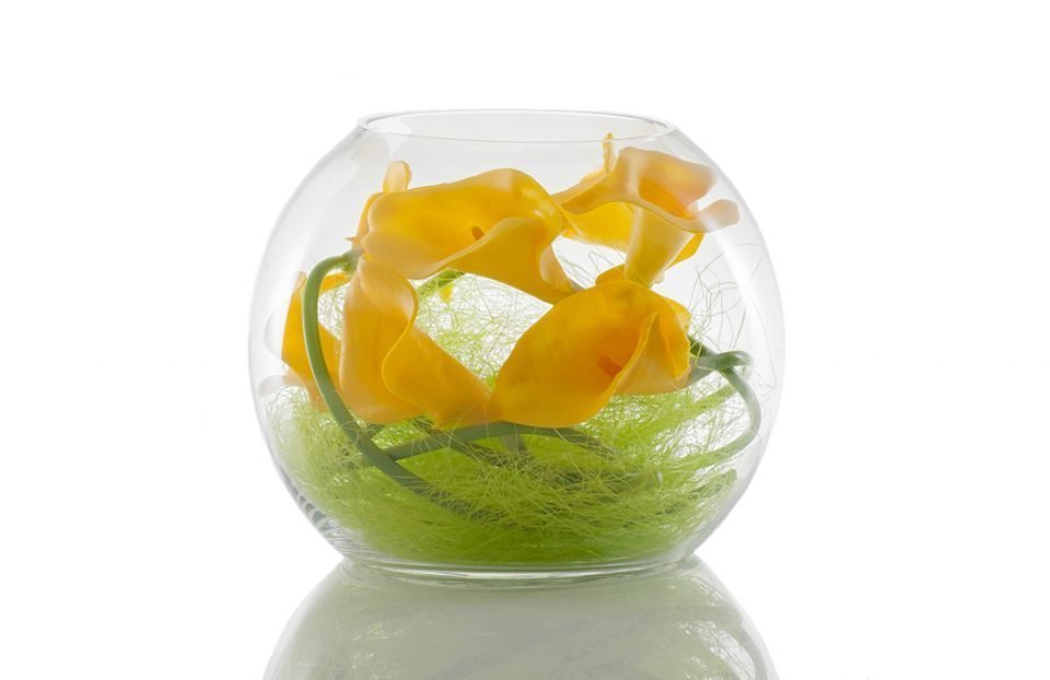 Artificial Yellow calla lily in a fishbowl