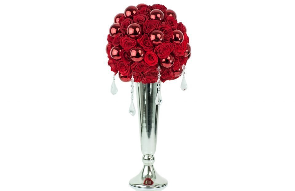 Gorgeous tall red infinity-rose-Christmas-centerpiece