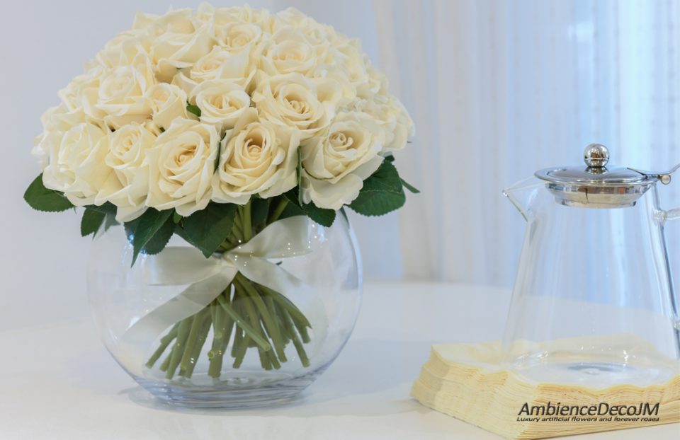 Silk roses in vase
