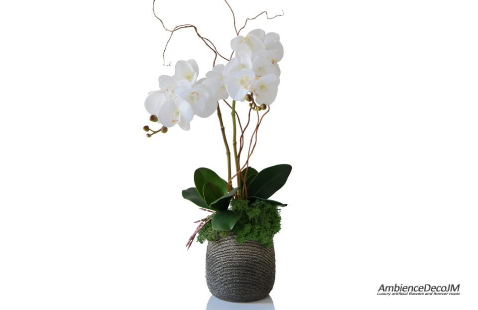 Real touch orchids in beaded pot